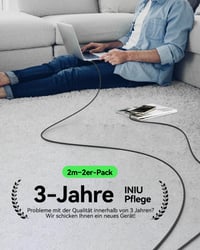 INIU USB-C na USB-C kábel, 2 ks, 2m+2m, 100W PD QC 4.0 rýchlonabíjací nylonový opletený nabíjací kábel pre iPhone 17 16, MacBook, iPad, Samsung S25, PS5, Pixel, Huawei 7