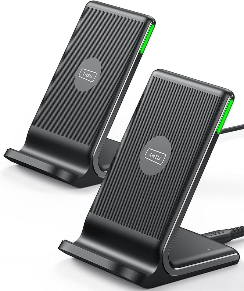 Bezdrôtová nabíjačka INIU, balenie 2 ks, 15W rýchly nabíjací stojan Qi pre iPhone 17 16 15 14 13 12 Pro Max, Samsung Galaxy S23 S22 S21 a zariadenia Google
