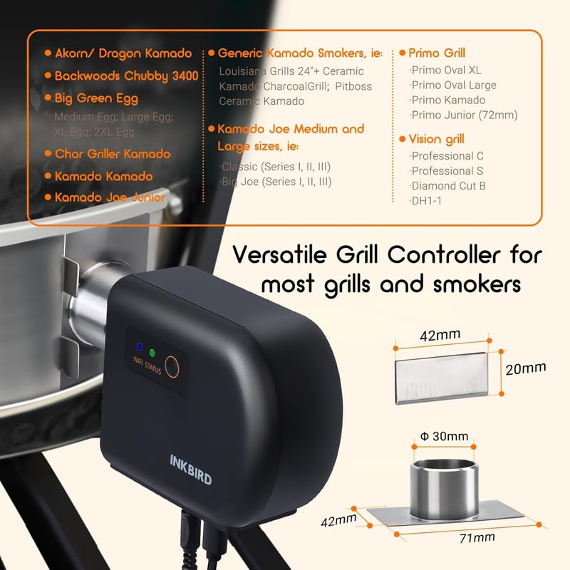 Inkbird Bluetooth grillventilátor Wi-Fi füstöléses hőmérővel 4 szondával Kamado Joe