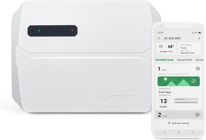 Inkbird IIC-600-WIFI Öntözésvezérlő, 6 Zónás WiFi Locsoló Időzítő, Okos Öntözőrendszer Vezérlő Alkalmazással, LCD Kijelző