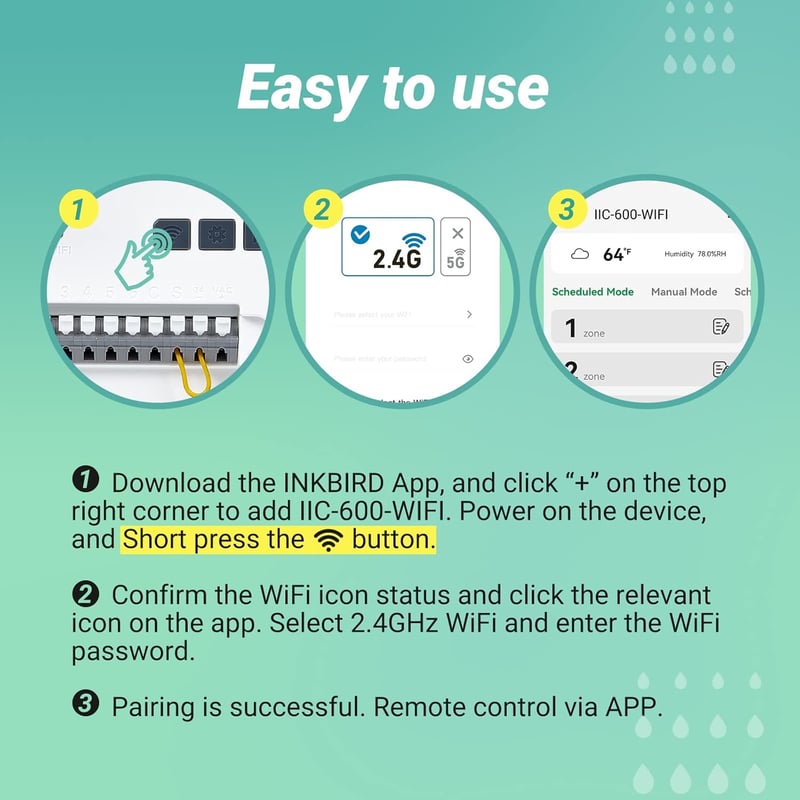 Inkbird IIC-600-WIFI Öntözésvezérlő, 6 Zónás WiFi Locsoló Időzítő, Okos Öntözőrendszer Vezérlő Alkalmazással, LCD Kijelző