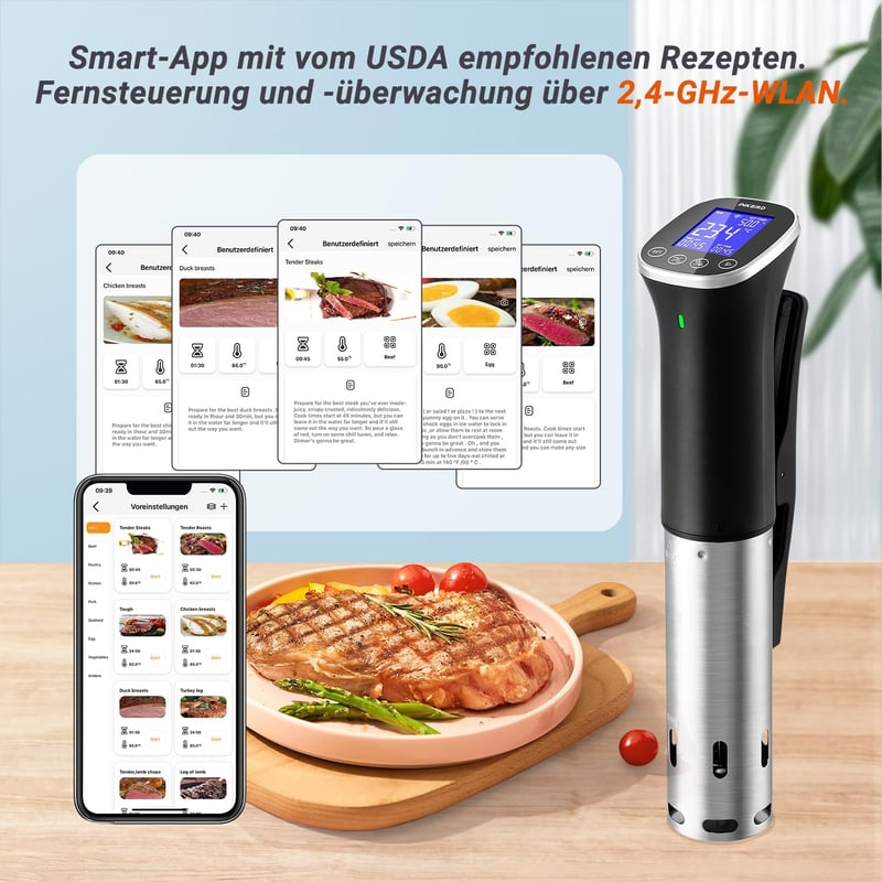 Inkbird ISV-300W WLAN Sous Vide Roner, Precíz Hőmérséklet-szabályozás, IPX7 Vízálló