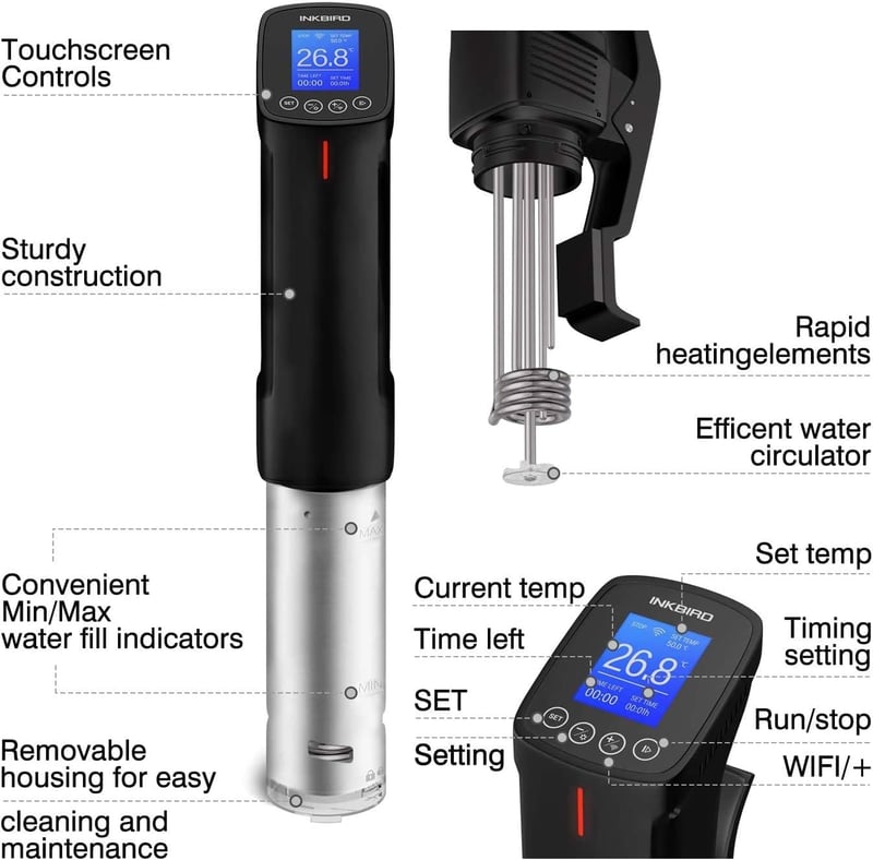 Inkbird WiFi Sous Vide Készülék EVA Védőtokkal - 100W Vízálló Konyhai Hőmérséklet Szabályzó 25-99°C - Precíziós Időzítő Tökéletes Főzéshez