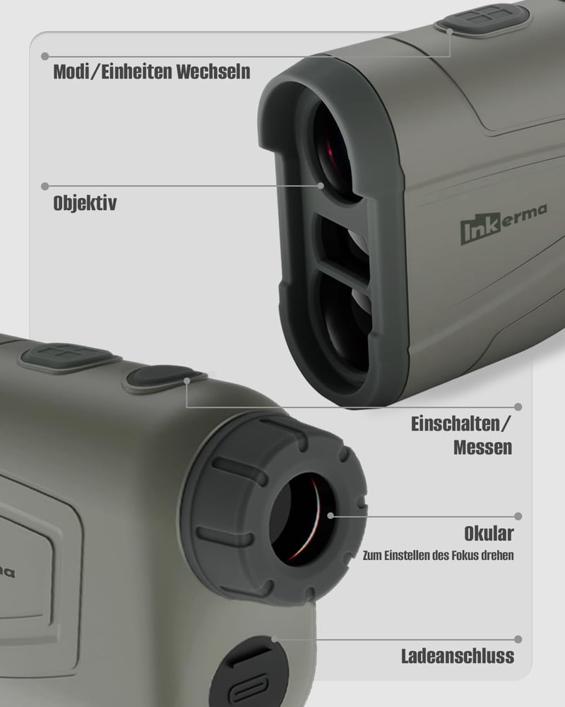 INKERMA Vadász Távolságmérő 6x Nagyítás LCD Kijelző Szögkompenzáció Újratölthető