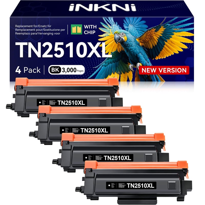 InkNI TN2510XL Kompatibilný toner pre Brother TN-2510XL TN2510, určený pre zariadenia HL-L2400DWE, HL-L2400DW, MFC-L2800DW, MFC-L2835DW, DCP-L2620DW, 4 ks, čierny