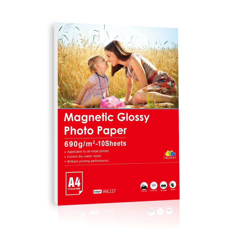 Magnetické tlačiteľné hárky INKUWAY A4 – 10 ks hrubého lesklého fotopapiera pre atramentové tlačiarne