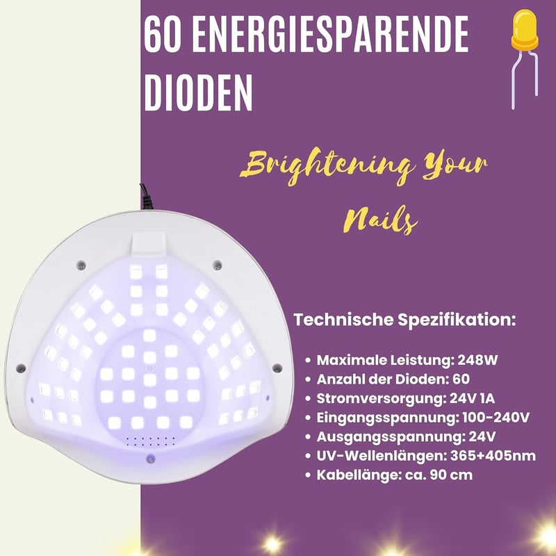 INLAQ 248W Dual UV/LED Körömlámpa LCD Kijelzővel és Mozgásérzékelővel