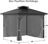 Inmeilifus 3x3m Pavilon 4 Oldalfallal Vízálló UV Védelem Szürke - Grey 2