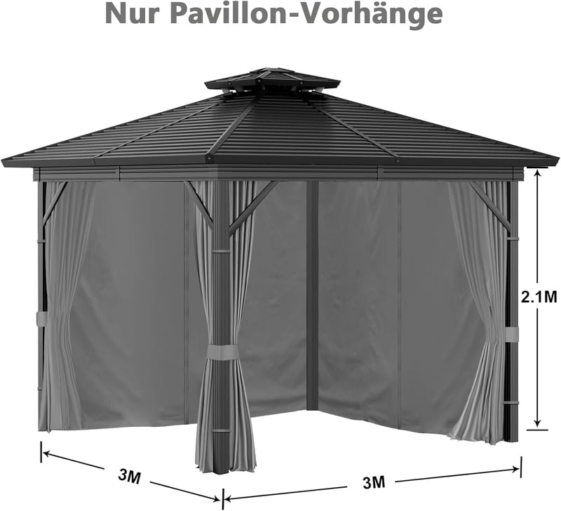 Inmeilifus 3x3m Pavilon 4 Oldalfallal Vízálló UV Védelem Szürke - Grey