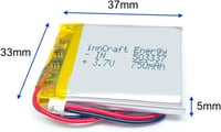 innCraft Lithium Polymer akkumulátor 750 mAh 3.7V 503337 Molex csatlakozó 2