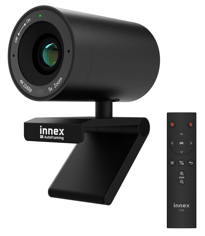 Innex C570 4K Webkamera AI Követéssel - 120° Széles Látószögű Konferencia Kamera Mikrofonnal, ePTZ, 5X Digitális Zoom, Zoom és Teams Kompati