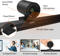 Innex C570 4K Webkamera AI Követéssel - 120° Széles Látószögű Konferencia Kamera Mikrofonnal, ePTZ, 5X Digitális Zoom, Zoom és Teams Kompati 2