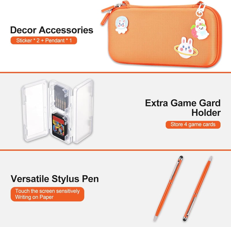 innoAura 17 az 1-ben Nintendo Switch Lite Tok Szett - Hordozható Táska, Játék Tárolás, Védőfólia, Állvány, Joystick Sapka Narancs