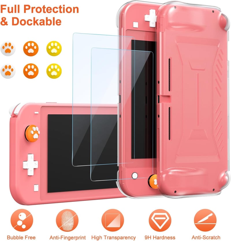 innoAura 17 az 1-ben Nintendo Switch Lite Tok Szett - Hordozható Táska, Játék Tárolás, Védőfólia, Állvány, Joystick Sapka Narancs
