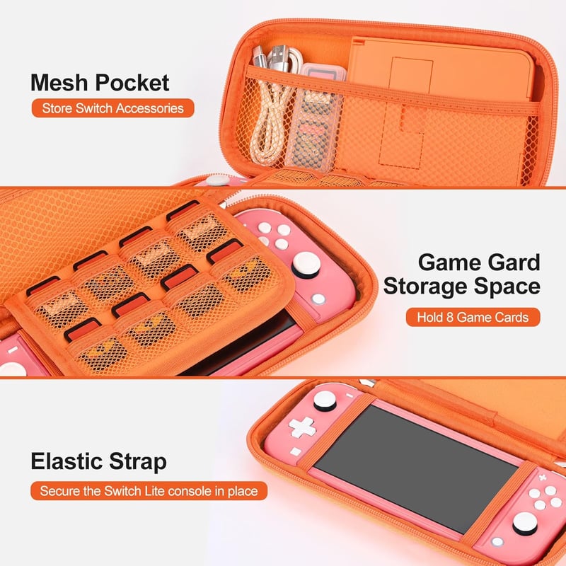 innoAura 17 az 1-ben Nintendo Switch Lite Tok Szett - Hordozható Táska, Játék Tárolás, Védőfólia, Állvány, Joystick Sapka Narancs