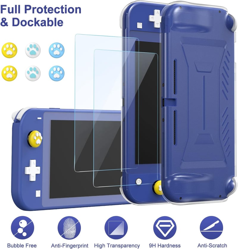 innoAura Nintendo Switch Lite 17 az 1-ben kék szilikon tok szett képernyővédővel