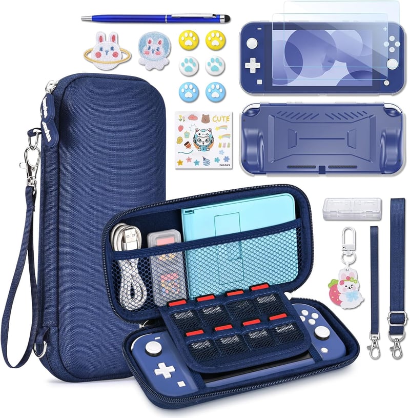 innoAura Nintendo Switch Lite 17 az 1-ben kék szilikon tok szett képernyővédővel