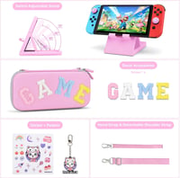 innoAura Nintendo Switch Táska 16-in-1 Kiegészítő Szett Hordtáskával, Játék Tokkal, Védőtokkal, Állvánnyal és Joystick Kupakokkal - Rózsaszí 4