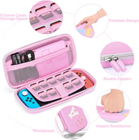 innoAura Nintendo Switch Táska 16-in-1 Kiegészítő Szett Hordtáskával, Játék Tokkal, Védőtokkal, Állvánnyal és Joystick Kupakokkal - Rózsaszí 3