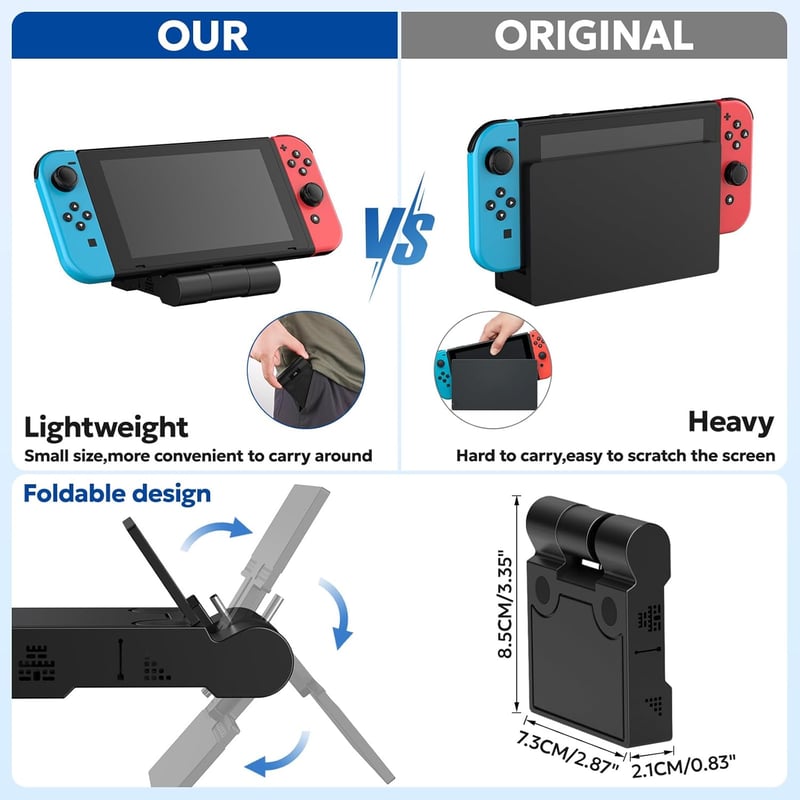 innoAura Switch Dokkoló Állomás Nintendo Switch/OLED-hez, 4K HDMI TV Csatlakozással, USB 3.0 és Type-C Töltőporttal, Összecsukható Hordozhat