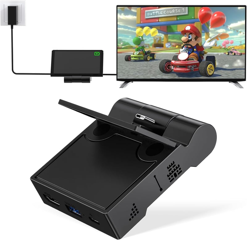 innoAura Switch Dokkoló Állomás Nintendo Switch/OLED-hez, 4K HDMI TV Csatlakozással, USB 3.0 és Type-C Töltőporttal, Összecsukható Hordozhat