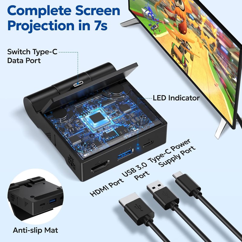 innoAura Switch Dokkoló Állomás Nintendo Switch/OLED-hez, 4K HDMI TV Csatlakozással, USB 3.0 és Type-C Töltőporttal, Összecsukható Hordozhat