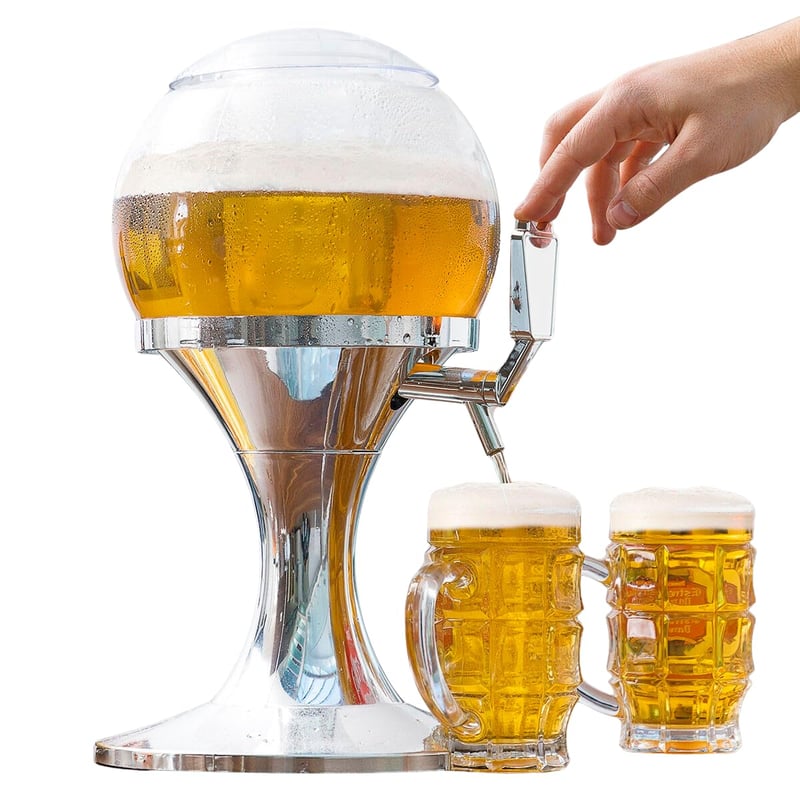 Guľový výčap na pivo InnovaGoods s chladením, s vnútorným zásobníkom 3,5 litra, priehradkami na ľad, strieborný dávkovač piva