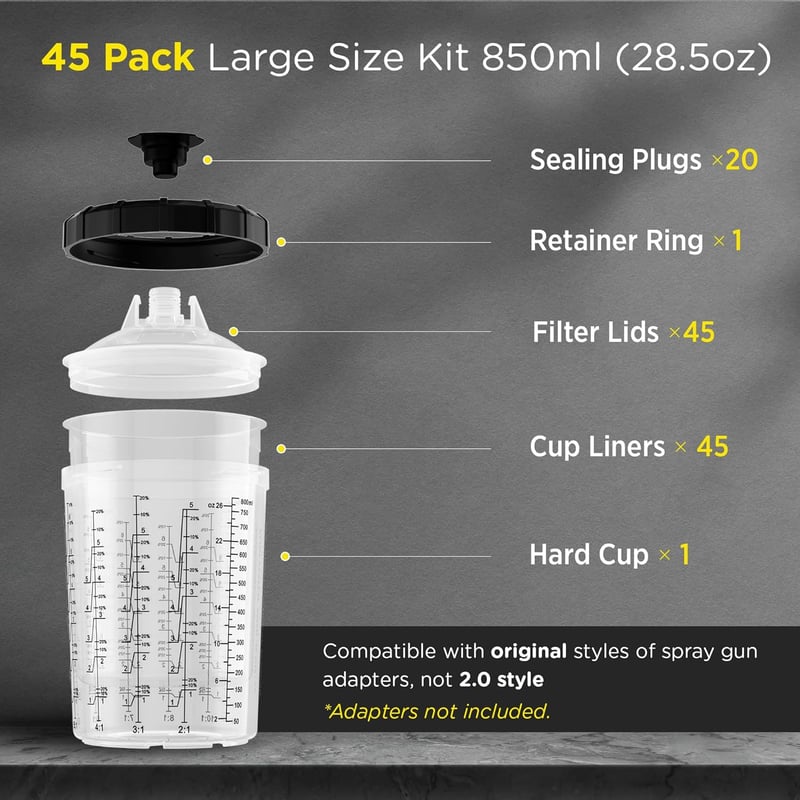 InoKraft Eldobható Festékpisztoly Poharak 800ml HVLP LVLP 45db Szett