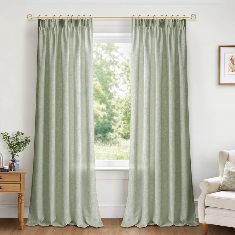 Perdea INOVADAY cu bandă de încrețire, set de 2 bucăți, 245x140 cm, Verde salvie, pentru living