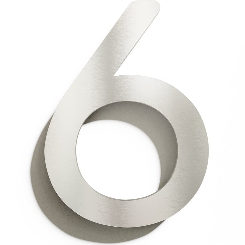 INOXSIGN N-03-6-E Domové číslo z nehrdzavejúcej ocele 6 - Pevné, odolné voči poveternostným vplyvom a nehrdzavejúce - 20 cm - Brúsená dizajnová tabuľka s domovým číslom vrátane upevňovacieho materiálu