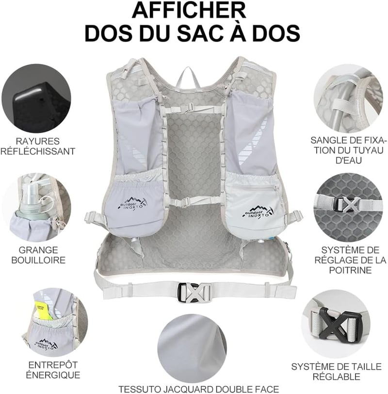 INOXTO 5L Könnyű Hidratációs Hátizsák Túrázáshoz Kerékpározáshoz Maratonfutáshoz Unisex