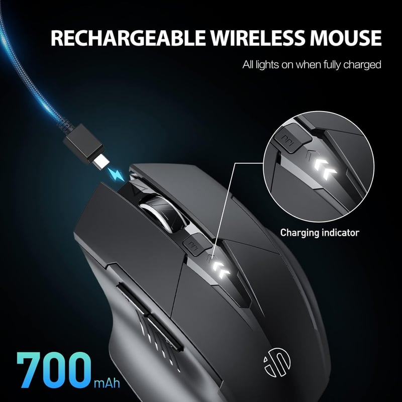 inphic Bluetooth Egér Tri-Mode Vezeték Nélküli Csend Újratölthető 1600DPI