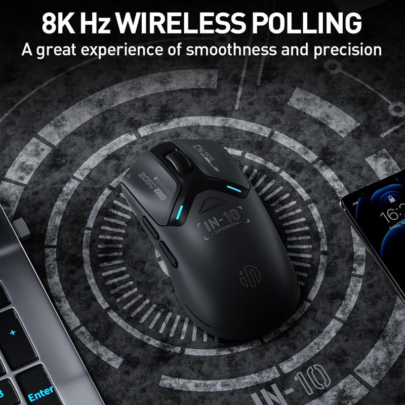 inphic IN10P Wireless Gaming Egér 60g, 26000 DPI, Tri-Mode 2.4G/USB-C/Bluetooth