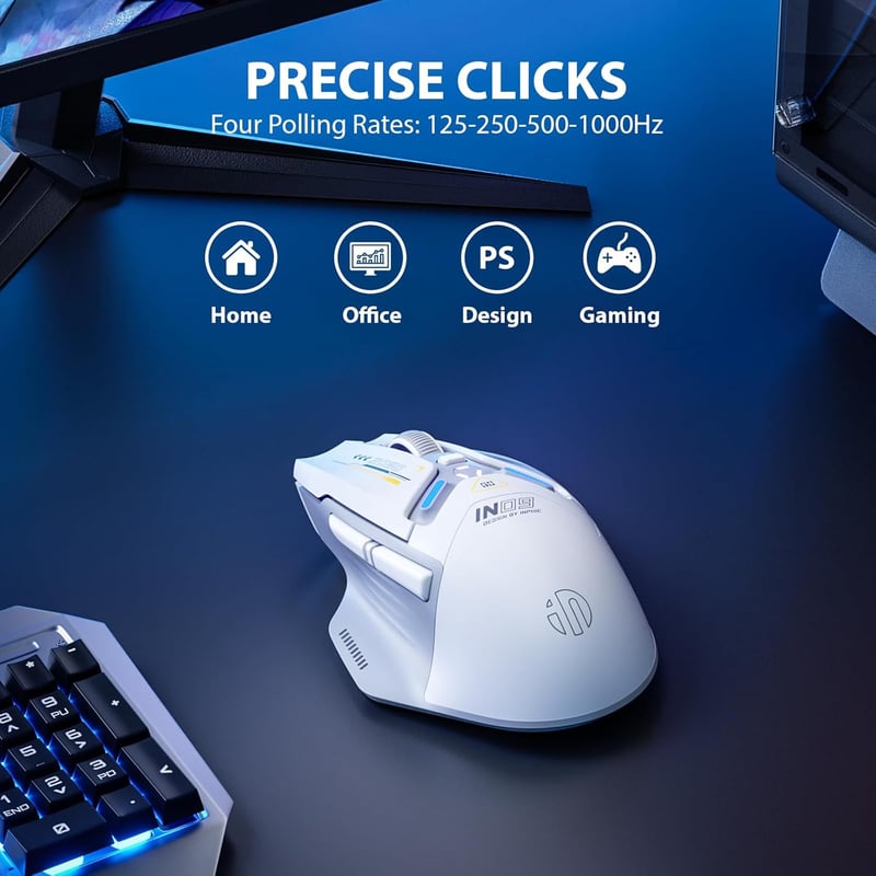 inphic IN9 Gaming Egér Vezeték Nélküli, Tri-Mode 2.4G/USB-C Kábeles/Bluetooth, 10000 DPI, Programozható RGB Világítás, Laptop PC