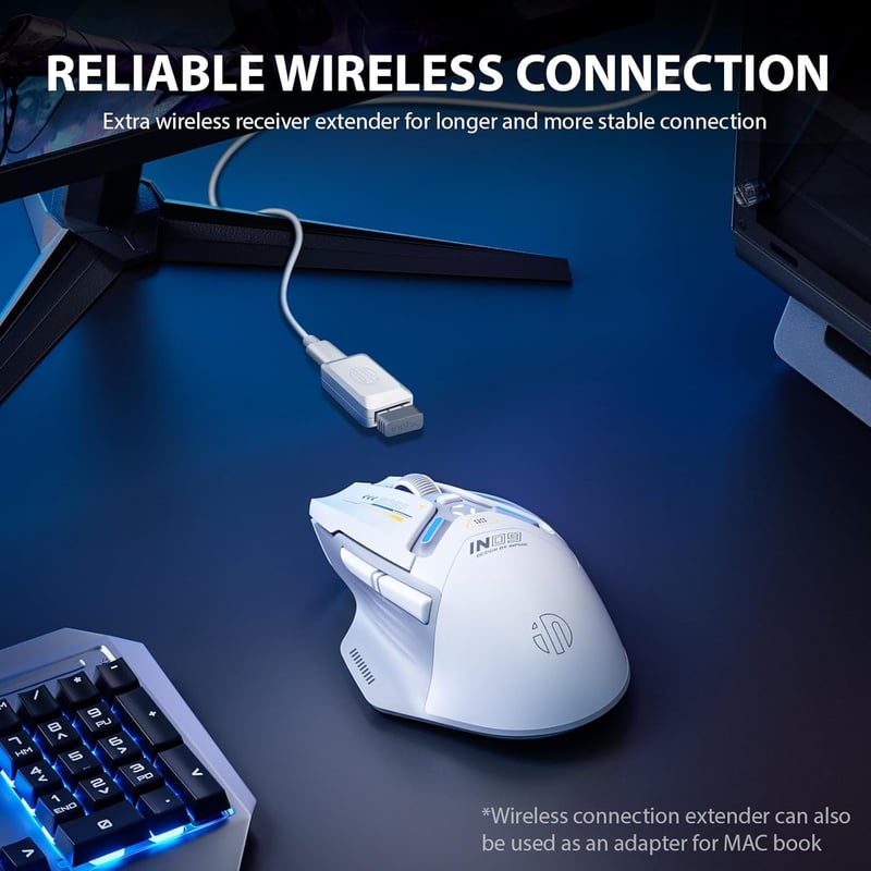 inphic IN9 Gaming Egér Vezeték Nélküli, Tri-Mode 2.4G/USB-C Kábeles/Bluetooth, 10000 DPI, Programozható RGB Világítás, Laptop PC