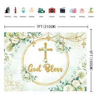 INRUI Fotografické pozadie "God Bless", šalviovo zelené listy, biele kvety, prvé sväté prijímanie, detská oslava, fotodekorácia 2,1x1,5 m 4