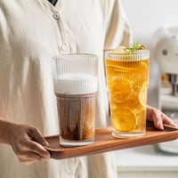 INSETLAN Bordázott Üvegpohár Szett 600ml - 4 db Nagy Kapacitású Pohár Jeges Kávéhoz, Vízhez, Koktélokhoz - Elegáns Modern Üvegáru Hétköznapo 5