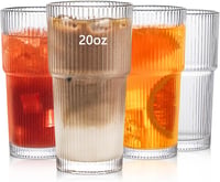 INSETLAN Bordázott Üvegpohár Szett 600ml - 4 db Nagy Kapacitású Pohár Jeges Kávéhoz, Vízhez, Koktélokhoz - Elegáns Modern Üvegáru Hétköznapo 1