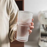 INSETLAN Bordázott Üvegpohár Szett 600ml - 4 db Nagy Kapacitású Pohár Jeges Kávéhoz, Vízhez, Koktélokhoz - Elegáns Modern Üvegáru Hétköznapo 4