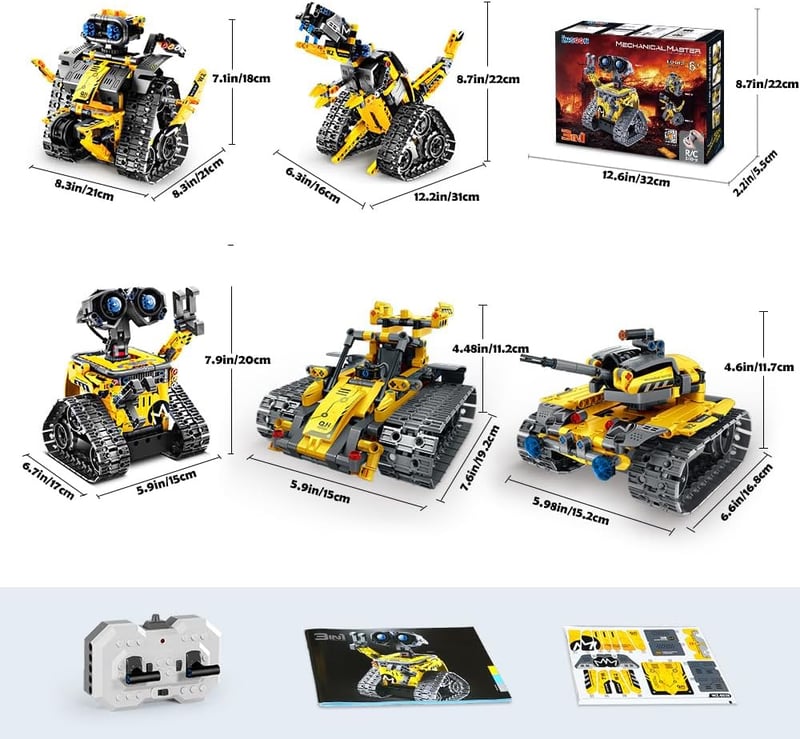 INSOON Technik Robot Építőjáték 5-az-1-ben Applikációs és Távirányítós Fal Robot Tank Dinoszaurusz RC Játék 6-12+ Éveseknek 520 Darabos