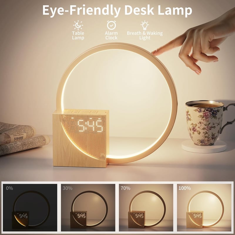 INSSISAIN LED ébresztőóra asztali lámpa USB töltéssel, érintésvezérelt, 10 természetes hang