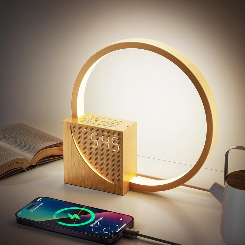INSSISAIN LED ébresztőóra asztali lámpa USB töltéssel, érintésvezérelt, 10 természetes hang