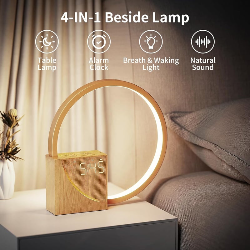 INSSISAIN LED ébresztőóra asztali lámpa USB töltéssel, érintésvezérelt, 10 természetes hang