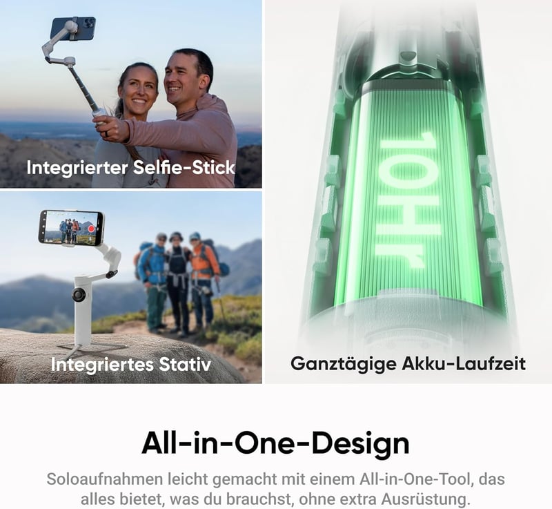 Insta360 Flow 2 Plus AI Tracker fehér összecsukható okostelefon gimbal tripod funkcióval - Snow White - Flow 2 Plus AI Tracker Bundle