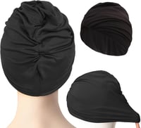Căciulă de înot pentru femei Inszkoos, stil turban, albastru marin, din material elastic, cu protecție pentru urechi, pentru păr lung sau scurt, pentru plajă și înot. 5