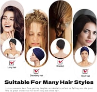 Căciulă de înot pentru femei Inszkoos, stil turban, albastru marin, din material elastic, cu protecție pentru urechi, pentru păr lung sau scurt, pentru plajă și înot. 4