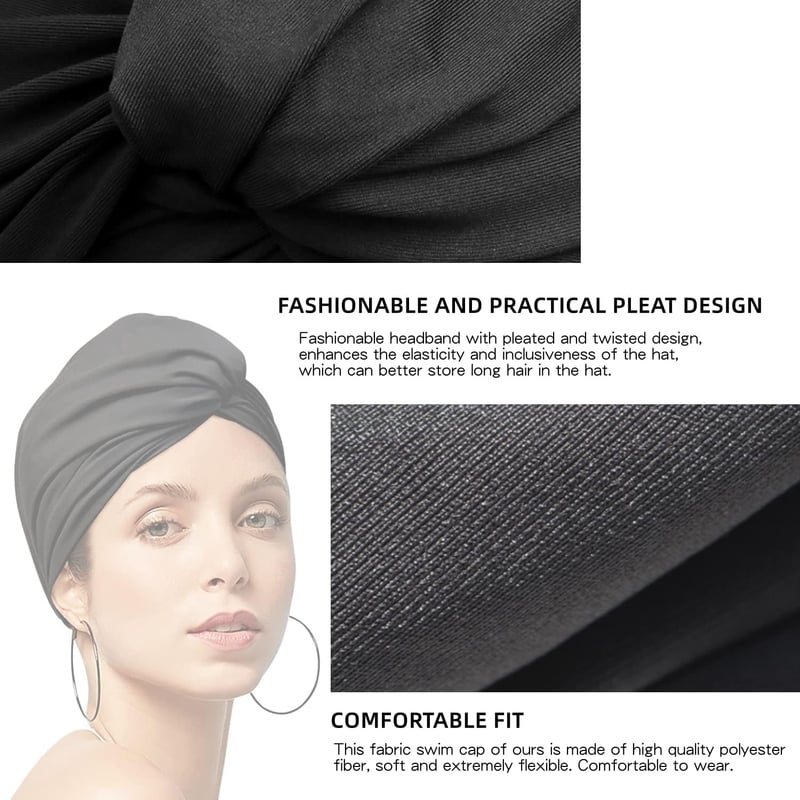 Căciulă de înot pentru femei Inszkoos, stil turban, albastru marin, din material elastic, cu protecție pentru urechi, pentru păr lung sau scurt, pentru plajă și înot.