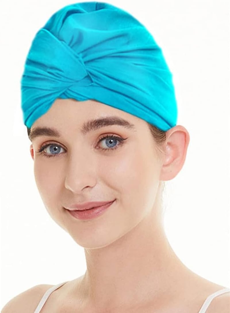Căciulă de înot pentru femei Inszkoos, stil turban, albastru marin, din material elastic, cu protecție pentru urechi, pentru păr lung sau scurt, pentru plajă și înot.