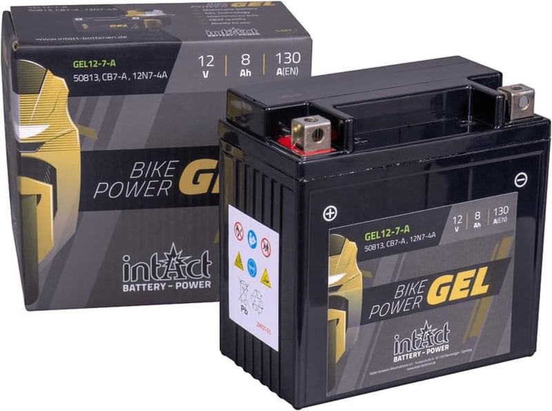 Gélovaná motobatéria intAct Bike-Power GEL12-7-A 12V 8Ah 130A – Nahrádza YB7-A, 12N7-4A – 137x76x134 mm – o 30 % vyšší štartovací výkon