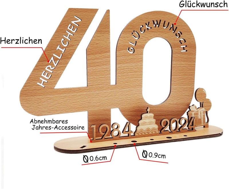 Intckwan 40-es Fa Vendégkönyv LED Fényekkel - Pénzajándék Tartó 40. Születésnapra és Évfordulóra, 1984-2024 Évszámmal, Asztali Dekoráció